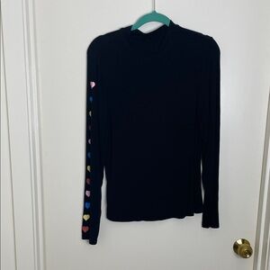 SHEIN Black Top with Multicolor Heart Sleeves